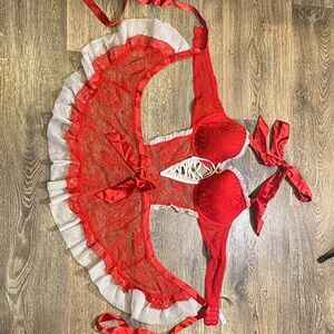 Victoria's Secret Red and White Lace Bra Set